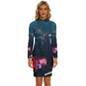 Cityscape Digital Art Long Sleeve Shirt Collar Bodycon Dress View1