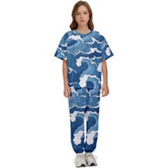 Waves Aesthetics Illustration Japanese Kids  Tee And Pants Sports Set by Salman4z
