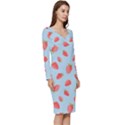 Strawberry Long Sleeve V-Neck Bodycon Dress  View3