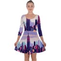New York Skyline Cityscape Nyc New York City Landmark Quarter Sleeve Skater Dress View1