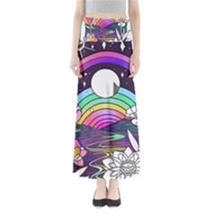 Rainbow Fun Cute Minimal Doodle Drawing Art Full Length Maxi Skirt by Jancukart