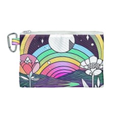 Rainbow Fun Cute Minimal Doodle Drawing Art Canvas Cosmetic Bag (medium) by Jancukart