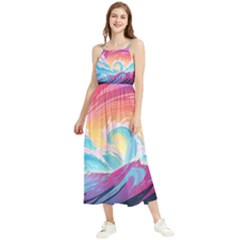 Waves Ocean Sea Tsunami Nautical 9 Boho Sleeveless Summer Dress by Jancukart