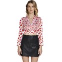 Watercolor Strawberry Long Sleeve Tie Back Satin Wrap Top View1