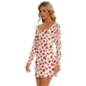 Watercolor Strawberry Long Sleeve Square Neck Bodycon Velvet Dress View2
