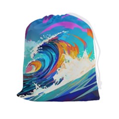 Tsunami Waves Ocean Sea Nautical Nature Water Art Drawstring Pouch (2xl) by Jancukart