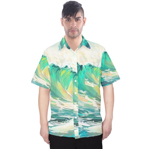 Waves Ocean Sea Tsunami Nautical 90 Men s Hawaii Shirt by Jancukart