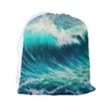 Waves Ocean Sea Tsunami Nautical Blue Drawstring Pouch (2XL) View2