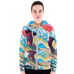Waves Ocean Sea Tsunami Nautical 8 Women s Zipper Hoodie by Jancukart