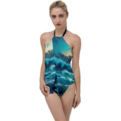 Tsunami Waves Ocean Sea Nautical Nature Water 5 Go With The Flow One Piece Swimsuit by Jancukart