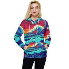 Tsunami Waves Ocean Sea Nautical Nature Water 9 Women s Lightweight Drawstring Hoodie by Jancukart