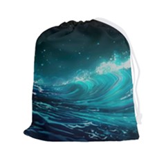 Tsunami Waves Ocean Sea Nautical Nature Water 7 Drawstring Pouch (2xl) by Jancukart