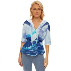 Waves Ocean Sea Tsunami Nautical 7 Lightweight Drawstring Hooded Top by Jancukart