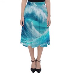 Tsunami Waves Ocean Sea Nautical Nature Water Tidal Classic Midi Skirt by Jancukart
