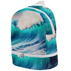 Tsunami Waves Ocean Sea Nautical Nature Water Art Ai Generated Zip Bottom Backpack by Jancukart