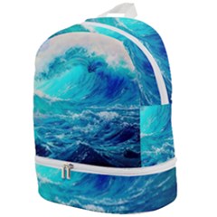 Tsunami Waves Ocean Sea Nautical Nature Water Nature Zip Bottom Backpack by Jancukart
