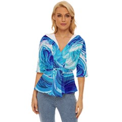 Tsunami Waves Ocean Sea Nautical Nature Abstract Blue Water Lightweight Drawstring Hooded Top by Jancukart