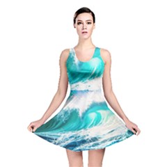 Tsunami Waves Ocean Sea Nautical Nature Water Blue Nature Reversible Skater Dress by Jancukart