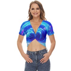 Tsunami Waves Ocean Sea Nautical Nature Water Art Work Twist Front Crop Top by Jancukart