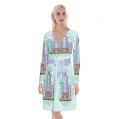 Amsterdam Landmark Landscape Long Sleeve Velvet Front Wrap Dress by Sudheng