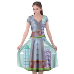 Amsterdam Landmark Landscape Cap Sleeve Wrap Front Dress by Sudheng