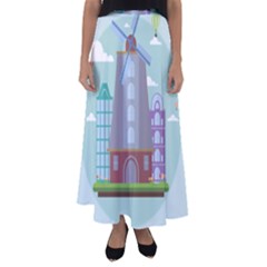 Amsterdam Landmark Landscape Flared Maxi Skirt by Sudheng
