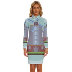 Amsterdam Landmark Landscape Long Sleeve Shirt Collar Bodycon Dress by Sudheng