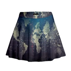 Vintage World Map Illustration Artwork Water Drop Digital Art Arts Mini Flare Skirt by Sudheng
