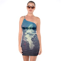 Vintage World Map Illustration Artwork Water Drop Digital Art Arts One Shoulder Ring Trim Bodycon Dress by Sudheng