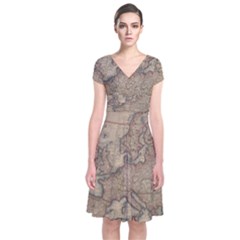 Vintage Europe Map Short Sleeve Front Wrap Dress by Sudheng