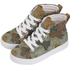 Vintage World Map Kids  Hi-top Skate Sneakers by Sudheng
