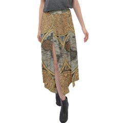 Vintage World Map Velour Split Maxi Skirt by Sudheng