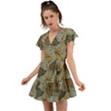 Vintage World Map Flutter Sleeve Wrap Dress View1