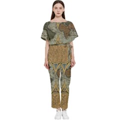 Vintage World Map Batwing Lightweight Chiffon Jumpsuit by Sudheng
