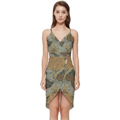 Vintage World Map Wrap Frill Dress by Sudheng