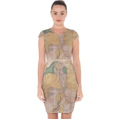 Vintage World Map Physical Geography Capsleeve Drawstring Dress  by Sudheng