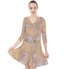 Vintage World Map Physical Geography Quarter Sleeve Front Wrap Dress by Sudheng