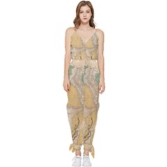Vintage World Map Physical Geography Sleeveless Tie Ankle Chiffon Jumpsuit by Sudheng