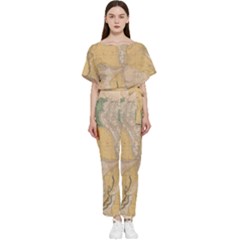 Vintage World Map Physical Geography Batwing Lightweight Chiffon Jumpsuit by Sudheng