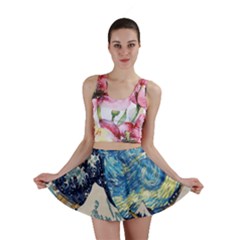 The Great Wave Of Kanagawa Painting Starry Night Van Gogh Mini Skirt by Sudheng