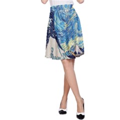 The Great Wave Of Kanagawa Painting Starry Night Van Gogh A-line Skirt by Sudheng