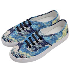 The Great Wave Of Kanagawa Painting Starry Night Van Gogh Women s Classic Low Top Sneakers by Sudheng