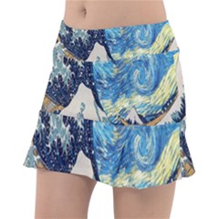 The Great Wave Of Kanagawa Painting Starry Night Van Gogh Classic Tennis Skirt by Sudheng