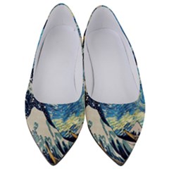 The Great Wave Of Kanagawa Painting Starry Night Van Gogh Women s Low Heels by Sudheng