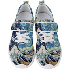 The Great Wave Of Kanagawa Painting Starry Night Van Gogh Men s Velcro Strap Shoes by Sudheng