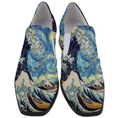 The Great Wave Of Kanagawa Painting Starry Night Van Gogh Women Slip On Heel Loafers by Sudheng