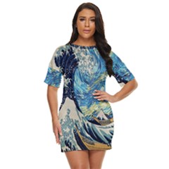 The Great Wave Of Kanagawa Painting Starry Night Van Gogh Just Threw It On Dress by Sudheng