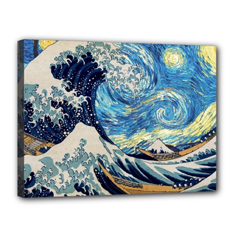 Starry Night Hokusai Van Gogh The Great Wave Off Kanagawa Canvas 16  X 12  (stretched) by Sudheng