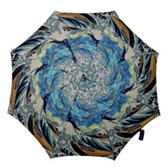 Starry Night Hokusai Van Gogh The Great Wave Off Kanagawa Hook Handle Umbrellas (small) by Sudheng