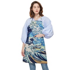 Starry Night Hokusai Van Gogh The Great Wave Off Kanagawa Pocket Apron by Sudheng